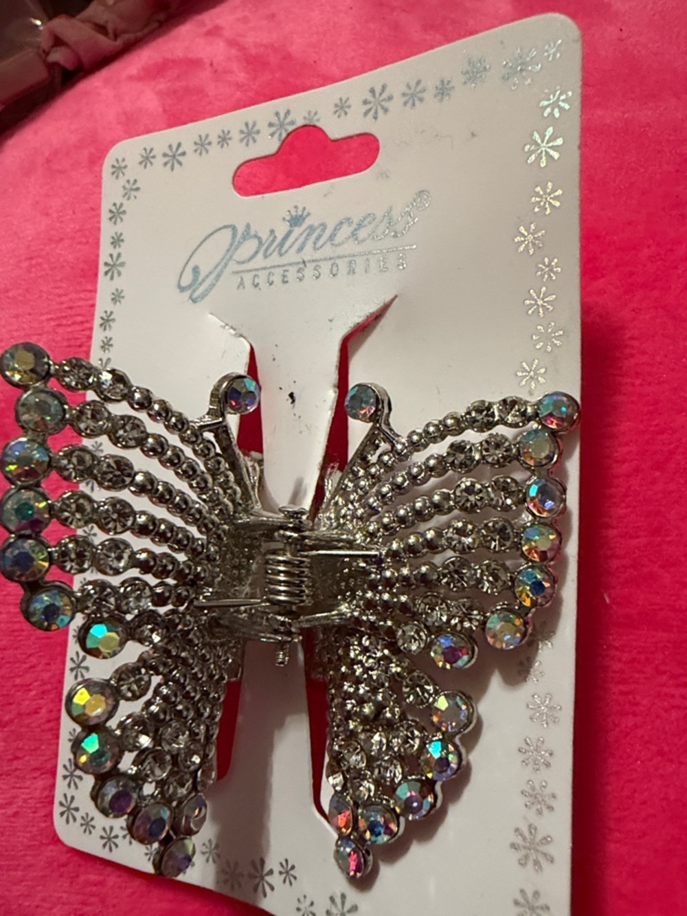 Princess Accessories Silver Butterfly Hair Clip with Iridescent Stones